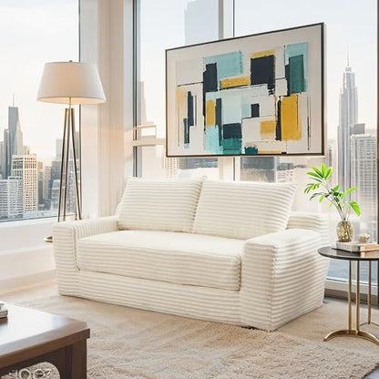 Boneless Couch, 2 in 1 Convertible,71" Corduroy Cloud Loveseat Sofa,Memory Foam Couch in a Box,No Assembly Small Sofa for Living Room,Apartments, Home Office,Bedroom-Beige