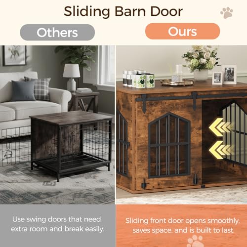Dog Crate Furniture, 31.5" Farmhouse Dog Kennel with Sliding Barn Door, view 7