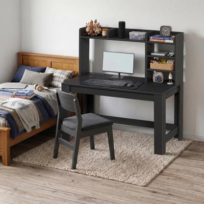 43" Black Gaming Desk with Hutch and Built-in Power Outlet, view 7