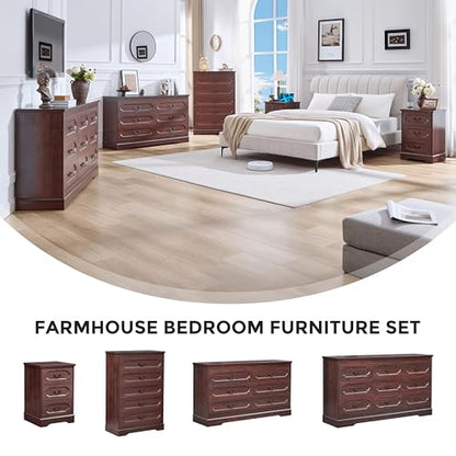 6 Drawer Dresser for Bedroom Farmhouse Cherry Tall Wood Chest of Drawers for Bedroom Dresser, Modern Rustic 47.2" Wide Drawers Dressers Wooden Closet and Storage Cabinet, Hallway, Living Room