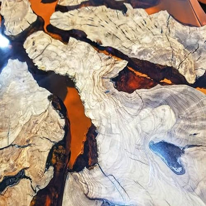 RESINHOMEFURNITURE Orange Epoxy Resin Coffee Table Unique Wood Flower Design Side Table, Living Room Table, Bedroom Table, Handmade Natural Wood Decor (Without Stand, 30 x 30 Inches)