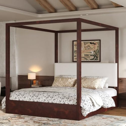 King Size Canopy Bed with Upholstered Headboard (Espresso), view 2