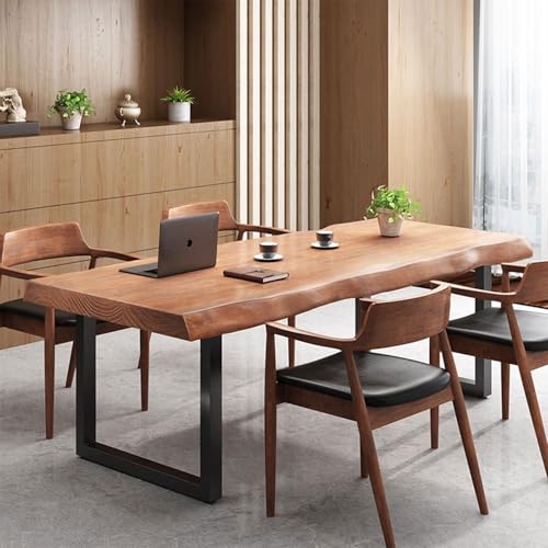Stylish Solid Wood Office Desk with Sturdy Metal Base - Durable Multi-Size Executive Computer & Dining Table - Perfect for Home Office & Work Environments (Brown, 47in)