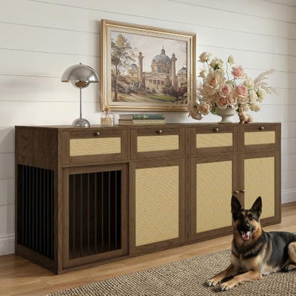 2-Piece Dog Crate Furniture, Left, 80 Inch, Dark Oak, view 3