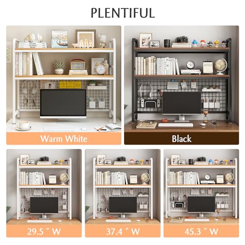 IOTXY 2-Tier Desktop Hutch Bookshelf, Metal Desk Shelf, White, 45.3" W, view 7