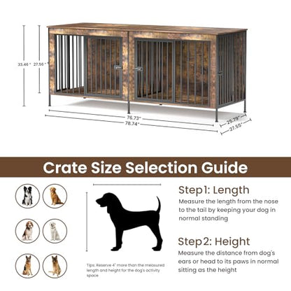 Dog Crate Furniture 78" Heavy Duty for 2 Large Dog, view 7