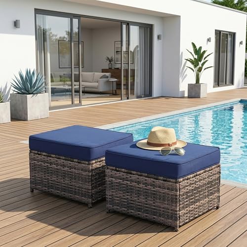 2 Piece Patio Sofa Ottomans with 4.3" Thick Cushions, view 2