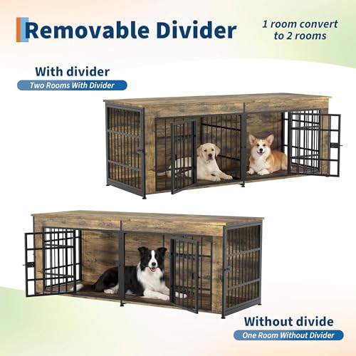 63" Double Dog Crate Furniture with Divider, Adjustable Feet, view 4