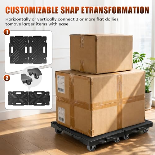 2 Pack Furniture Dolly, 16.9"x11.7" Heavy Duty Moving Dolly with 4 Wheels, Non-Slip Textured Surface for Moving Boxes Appliances, Max Load 500 lbs, Black