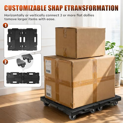 2 Pack Furniture Dolly, 16.9"x11.7" Heavy Duty Moving Dolly with 4 Wheels, Non-Slip Textured Surface for Moving Boxes Appliances, Max Load 500 lbs, Black
