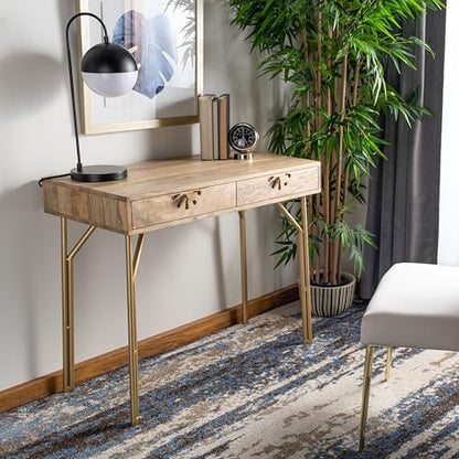SAFAVIEH Home Lily Natural Cane and Brass 2-Drawer 30-inch Home Office Desk