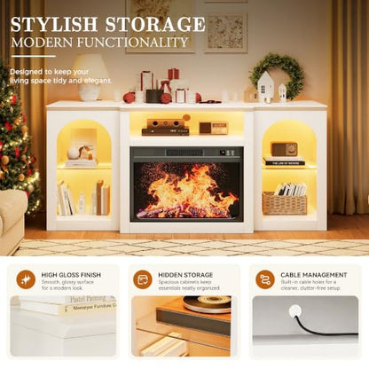 White Electric Fireplace TV Stand Entertainment Center with Fireplace, view 4