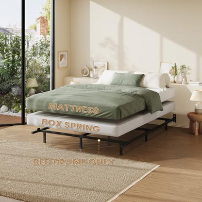 7 Inch Metal Bed Frame, 9-Leg Box Spring Base, Black, Full, view 4