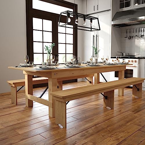 Hercules Commercial Grade Farmhouse Dining Table | Solid Pine Foldable Table for 10 in Antique Rustic Light Natural | Rustic Charm for Home and Events