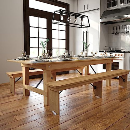 Hercules Commercial Grade Farmhouse Dining Table | Solid Pine Foldable Table for 10 in Antique Rustic Light Natural | Rustic Charm for Home and Events