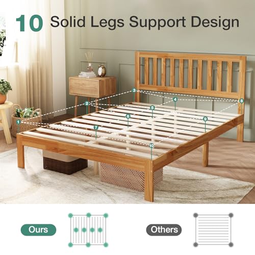 Full Size Bed Frame Wood Full Bed Frame with Headboard, view 5