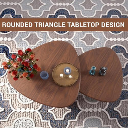 Nesting Coffee Table Set of 2, Modern Walnut Wood Veneer Coffee Table and Side Table Set for Living Room, Small End Table Set with Flexible Use and Space-Saving Design