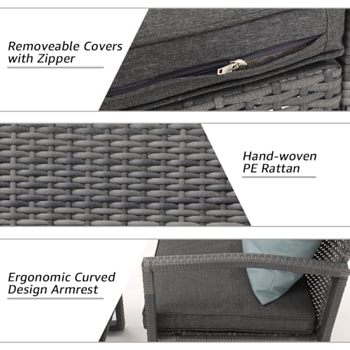 3 Piece Outdoor Patio Furniture Conversation Set, Rattan Chair Set With Coffee Table, For Garden, Balcony, Backyard, Poolside (Dark Grey)