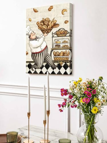 NuYeBiofx Farmhouse Kitchen Baker Bread Canvas Wall Art Prints,48"x32" Framed Picture Artwork Vintage Black Plaid Printed Canvas Oil Painting for Living Room Bedroom Office,Ready to Hang