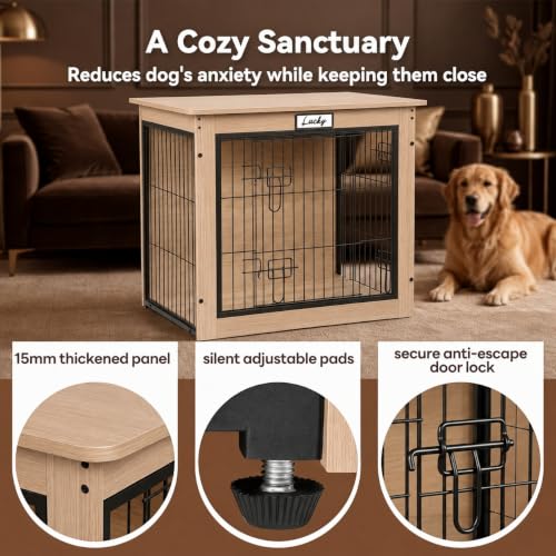 28-Inch Dog Crate Furniture for Small Dogs, Wooden Indoor Kennel, Oak, view 5