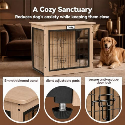 28-Inch Dog Crate Furniture for Small Dogs, Wooden Indoor Kennel, Oak, view 5