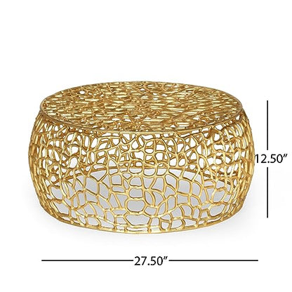 Aluminum Round Coffee Table, Mesh Round Cocktail Table Accent Center Table for Living Room, Gold