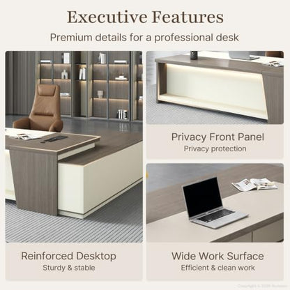 79" Executive L-Shaped Desk, 2" Top, LED, Power, Left Return, view 6