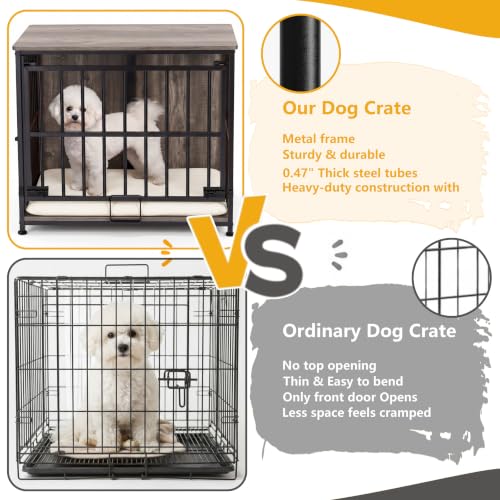 Heavy-Duty Dog Crate Furniture, 27 IN Wooden Dog Kennel with Flip-Up Door, view 5