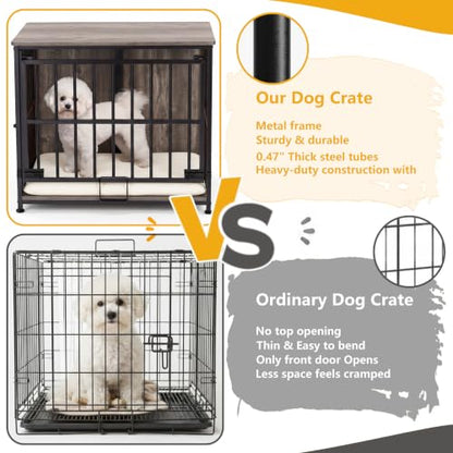 Heavy-Duty Dog Crate Furniture, 27 IN Wooden Dog Kennel with Flip-Up Door, view 5