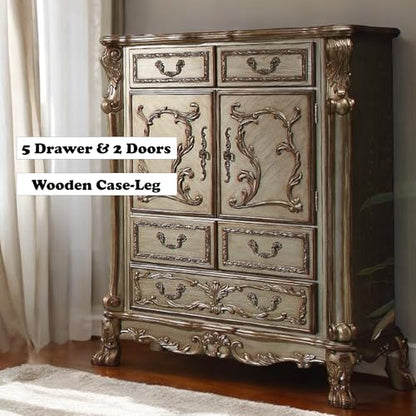 Dresden 5-Drawer Wooden Chest in Gold Patina and Brown