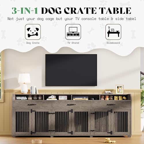 95" Dog Crate Furniture, Multi-Functional TV Stand with Storage, view 6