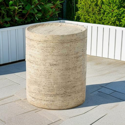 Outdoor Side Tables for Patio, Small Concrete Accent End Table, Stone Round Modern Coffee Furniture, Milky Cement Side Table