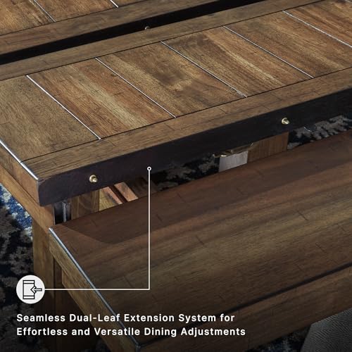 Signature Design by Ashley Moriville Rectangular Dining Extension Table, 2 Extension Leaves, Seats 8, 36" W x 86" D x 30.13" H, Wood & Acacia Veneer, Brown