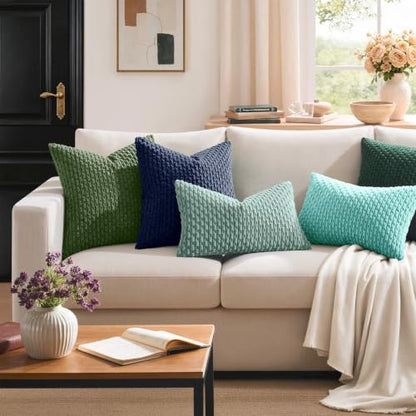 Boho Stripe Corduroy Softease Pillows Navy Blue, view 8