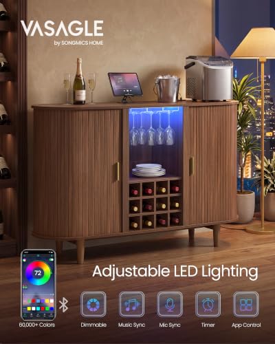 Storage Cabinet, Sideboard with LED Lights and Power Strip, view 4