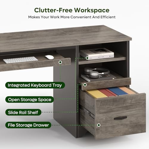 47 Inch Industrial Computer Desk with Drawers, view 5