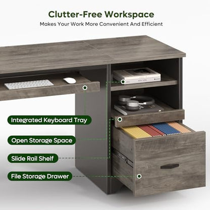 47 Inch Industrial Computer Desk with Drawers, view 5