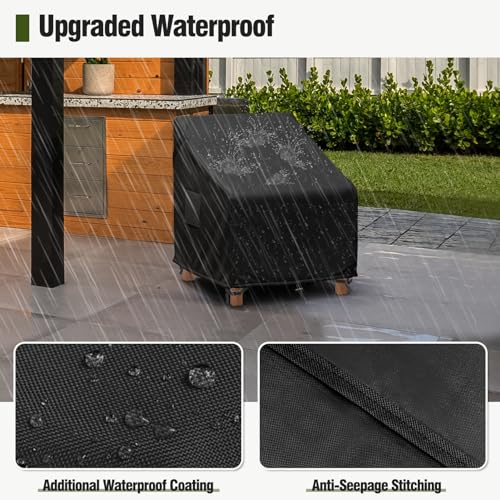 Patio Furniture Covers Waterproof, Outdoor Chair Covers for Rocking Chair, Fits up to 32W x 37D x 36H Inches, Ventilated Air Vents and Convenient Handles Included, Black, 2 Pack