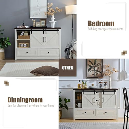 White Dresser for Bedroom, Farmhouse Dresser with Sliding Barn Door, view 8