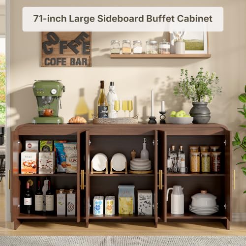 71 Inch Modern Sideboard Buffet Cabinet with Large Storage, 6 Doors, Walnut, view 6