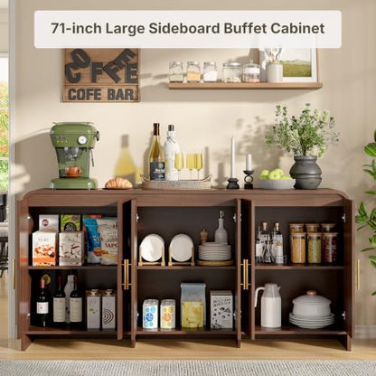 71 Inch Modern Sideboard Buffet Cabinet with Large Storage, 6 Doors, Walnut, view 6