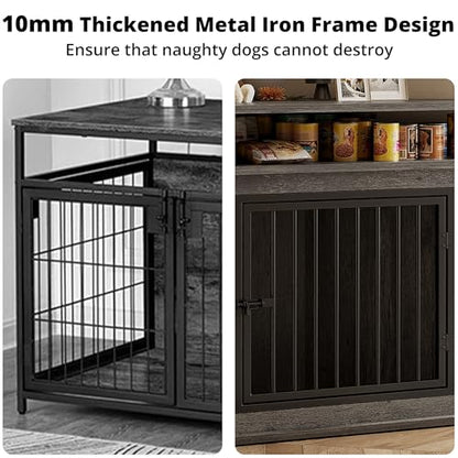 51" Corner Dog Crate Furniture with 2-Tier Storage Shelves, Gray, view 6