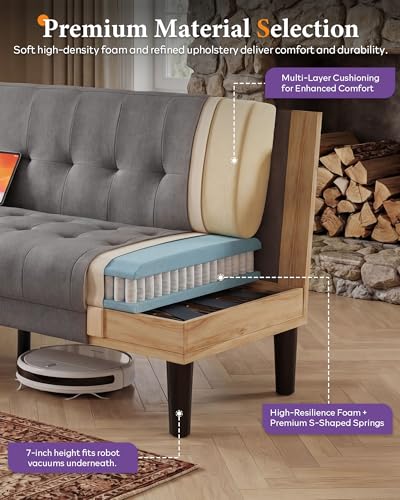 Sofa Couch, Living Room Furniture Sectional Sofa Sets 3 Pcs, Tufted Mid-Century Loveseat w/USB, Cupholders & Comfy Single Sofa for Small Space, Apartment, Office (Light Grey)
