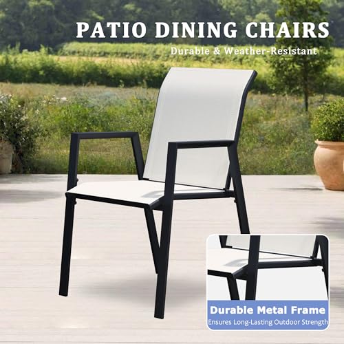 Patio Chairs Set of 2, Stackable Outdoor Dining Chairs with Metal Frame and Breathable Textilene Fabric, All Weather Dining Furniture Set for Lawn, Garden, Backyard, Poolside, Oyster