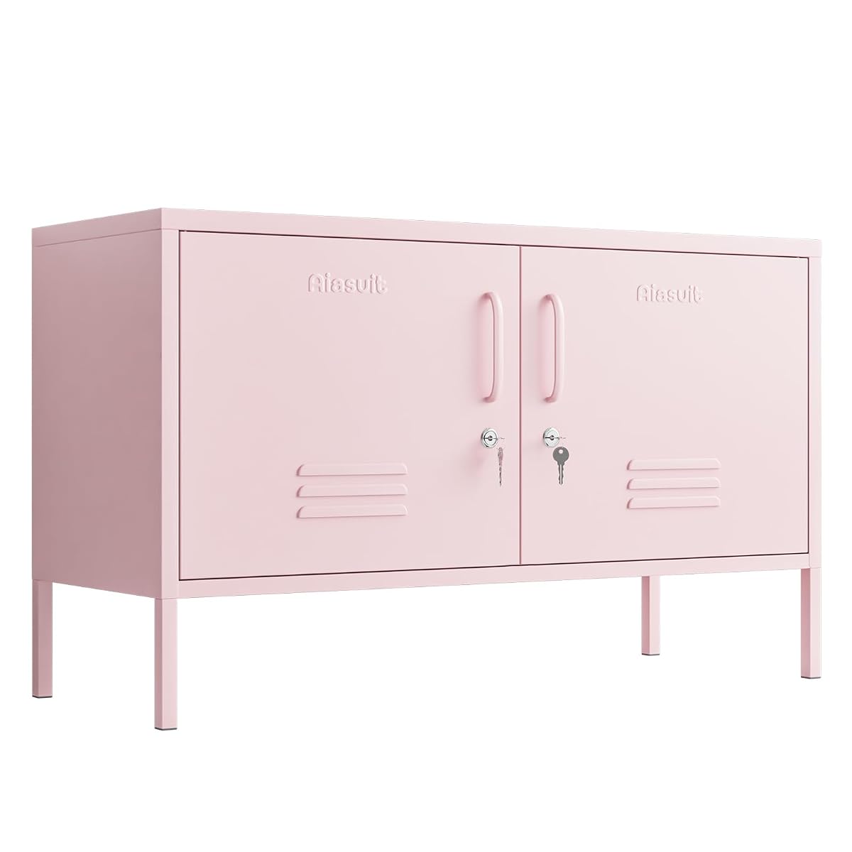 Pink 2-Door Wide Lockable Metal Storage Cabinet, TV Stand & Media Console
