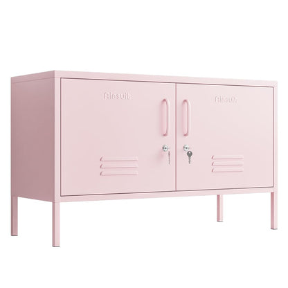 Pink 2-Door Wide Lockable Metal Storage Cabinet, TV Stand & Media Console