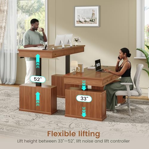 55.1" Farmhouse Executive Electric Standing Desk with 3 Drawers, view 5