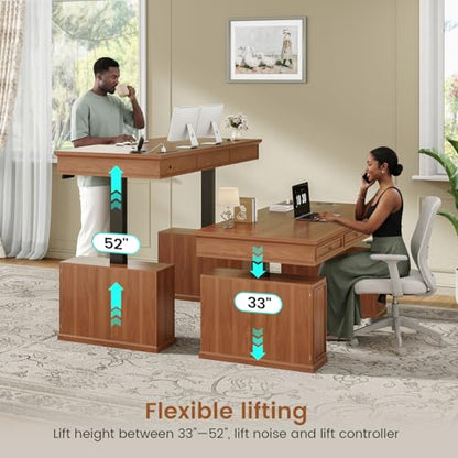 55.1" Farmhouse Executive Electric Standing Desk with 3 Drawers, view 5