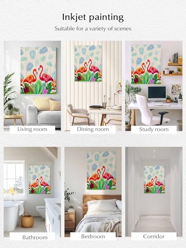 NuYeBiofx Summer Flamingo Flower Leaf Canvas Wall Art Prints,48"x32" Framed Picture Artwork Tropical Leaves Flower Wood Plank Printed Canvas Oil Painting for Living Room Bedroom Office,Ready to Hang