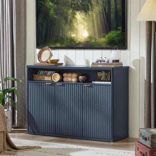 45-Inch Fluted Buffet Cabinet with 3 Doors,Dark Blue, view 8